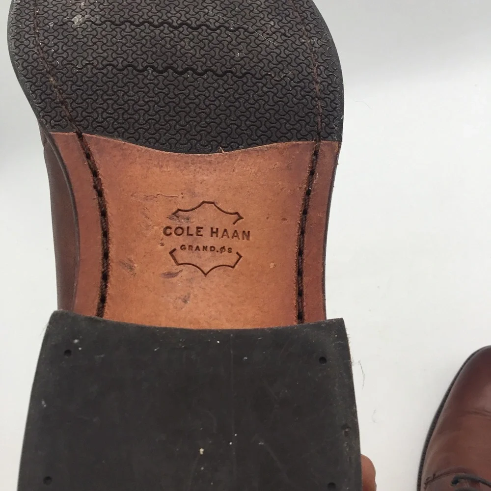 Cole Haan Grand.OS Mens Brown Leather Derby Dress Shoes Plain Toe Lace Up Sz 9 M